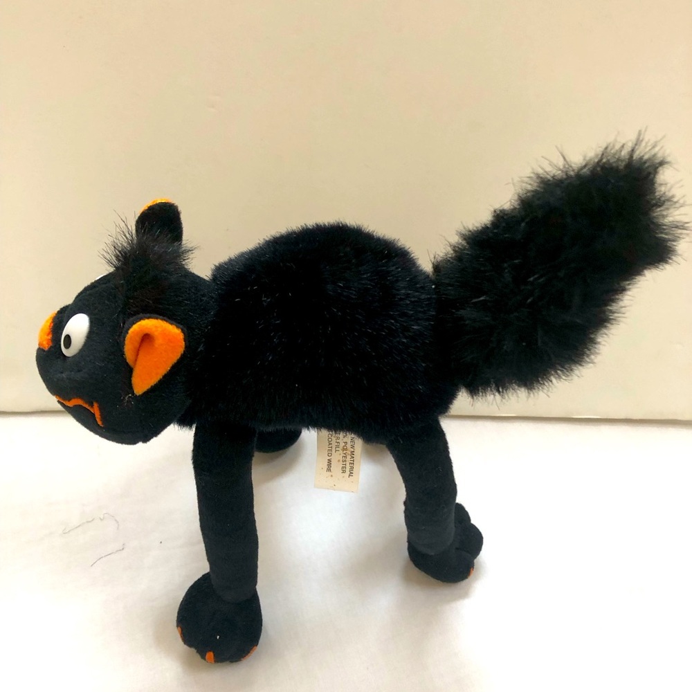 Black Cat Posable Weighted Feet Furry Tail Plush Decor Orange Nose - Picture 5 of 12